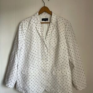 Talbots White Navy Dotted Linen Blazer Womens 14 Summer Office Preppy Classic